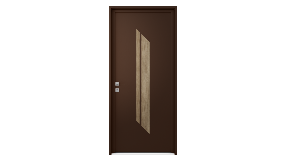 Porte d'entrée aluminium DÉLIS Porte d'entrée marron avec décor effet bois